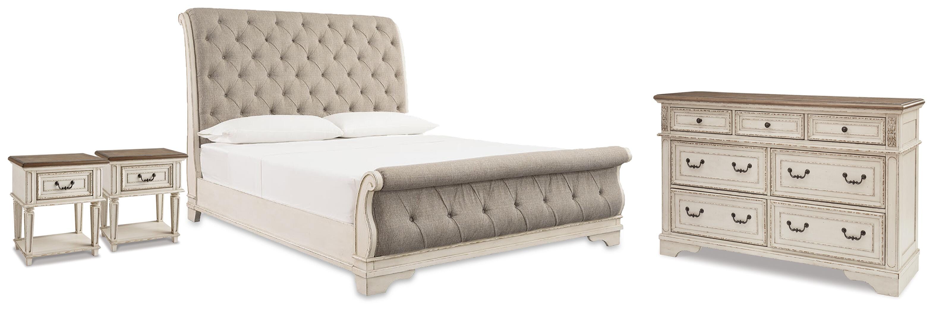 Realyn Queen Upholstered Sleigh Bed, Dresser and 2 Nightstands - image 1