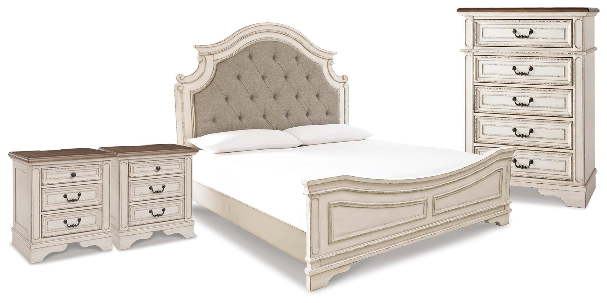 Realyn King Upholstered Panel Bed, Chest and 2 Nightstands - image 1