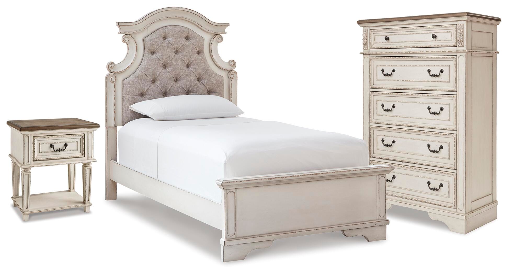 Realyn Twin Panel Bed, Chest and Nightstand - image 1