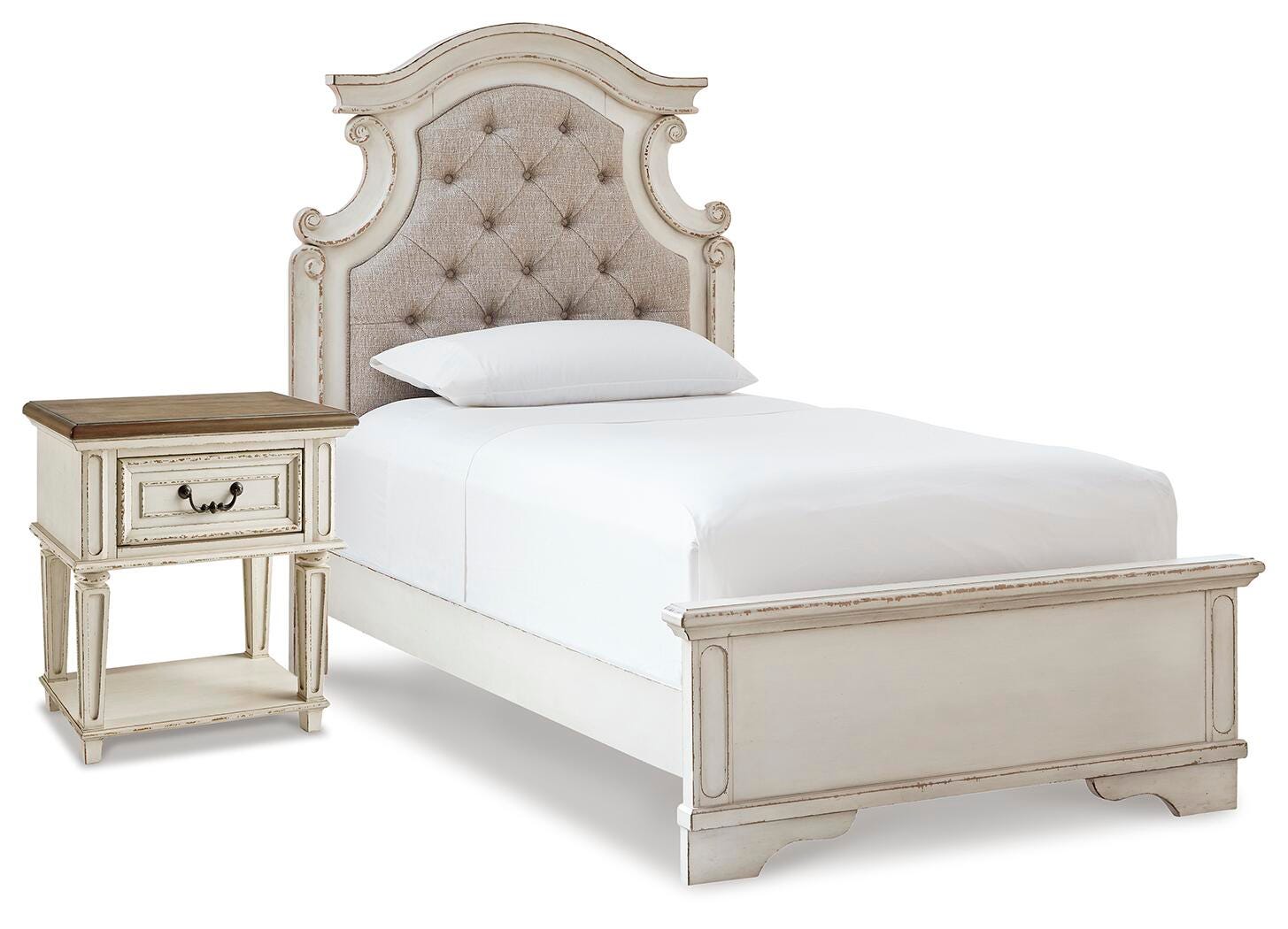 Cama de panel tapizada doble y mesita de noche Realyn - image 1