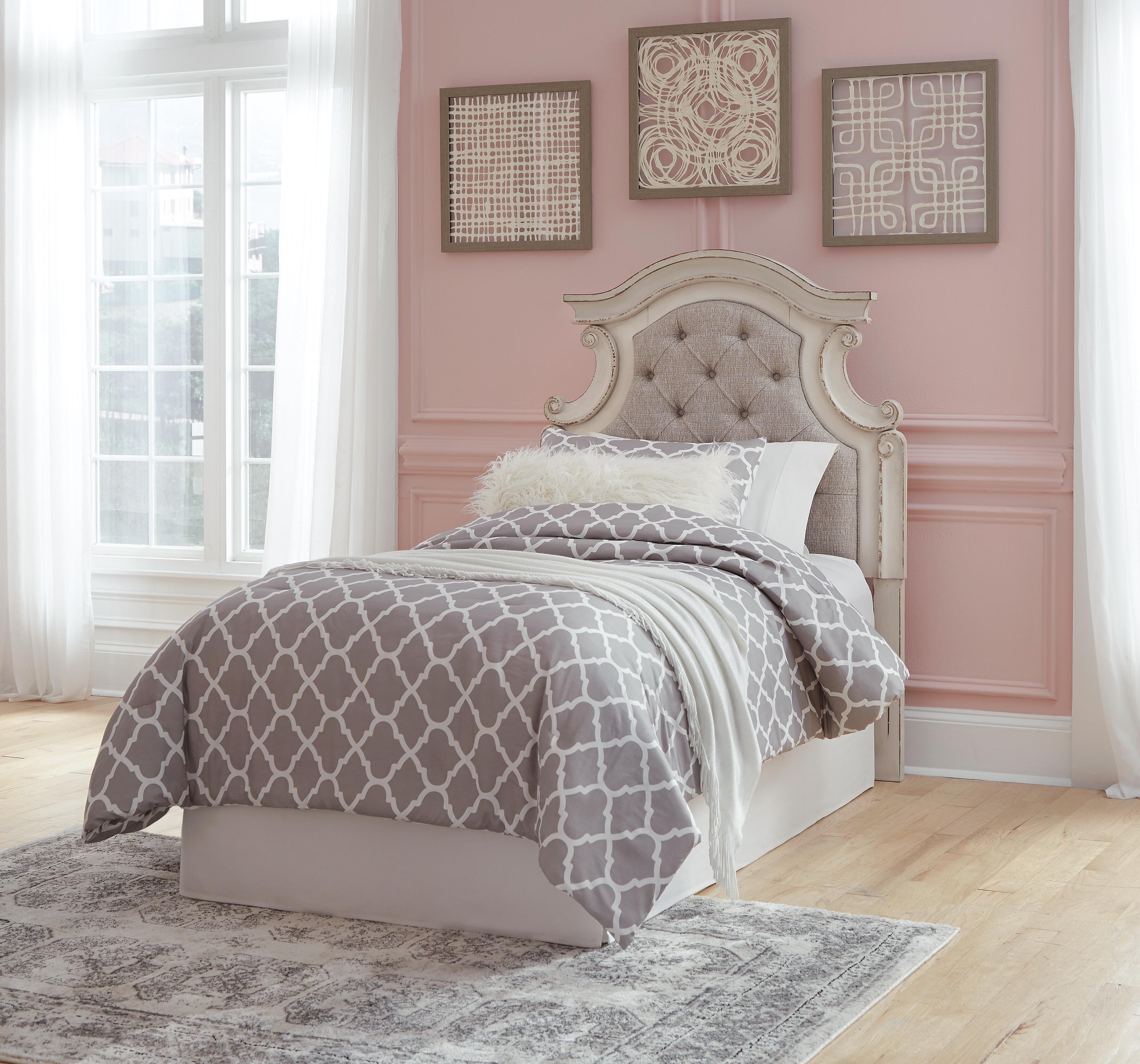 Realyn Twin Upholstered Panel Headboard, Chipped White, rollover