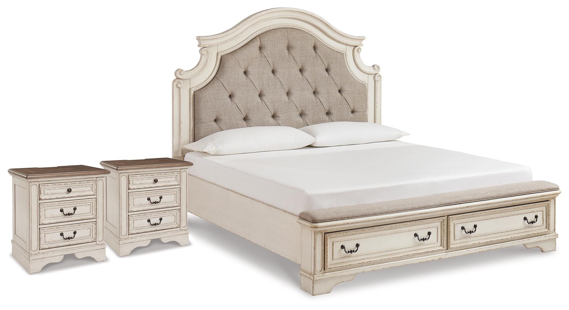 Realyn King Upholstered Panel Storage Bed and 2 Nightstands - image 1
