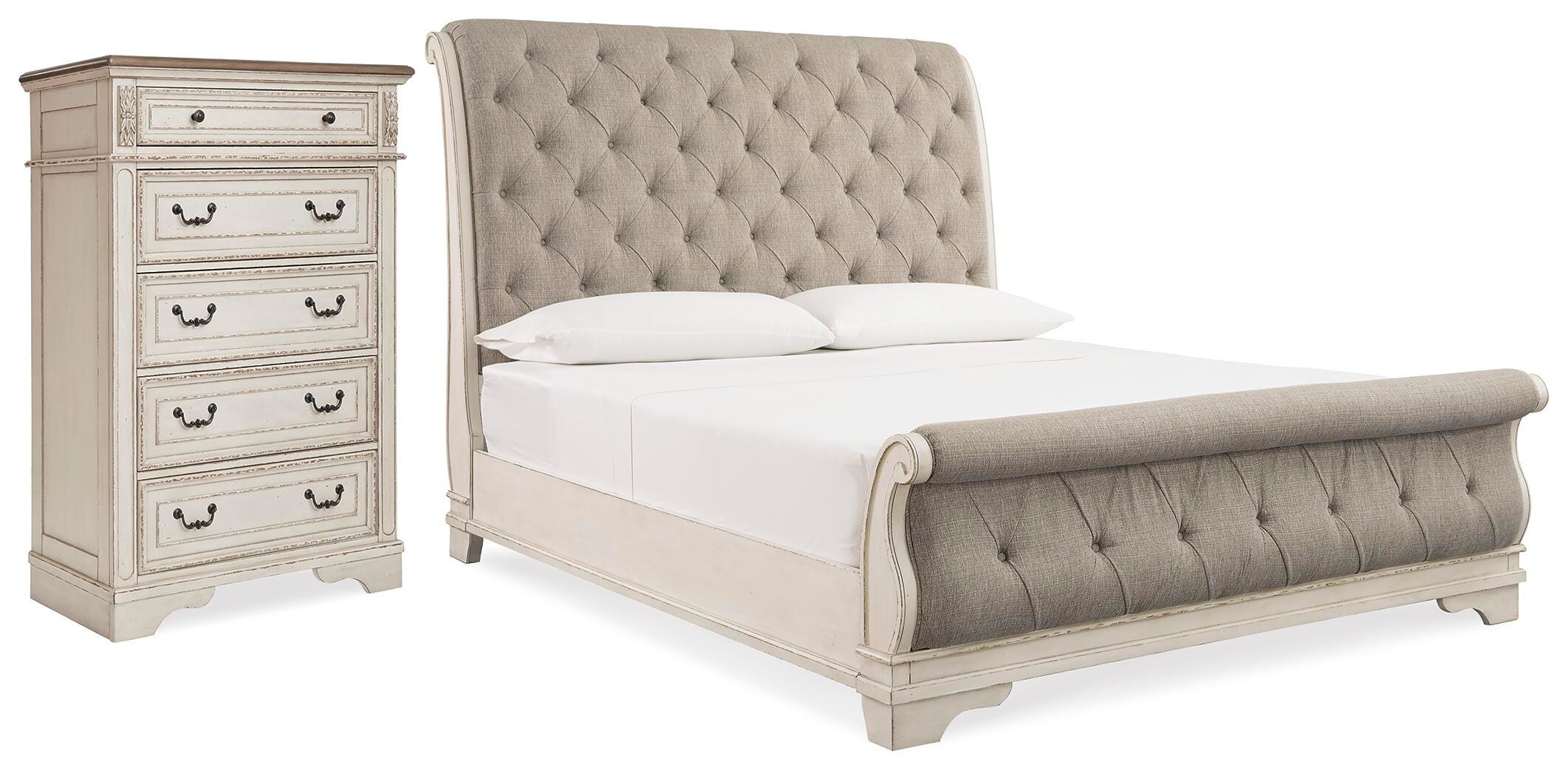 Realyn Queen Upholstered Sleigh Bed and Chest - image 1