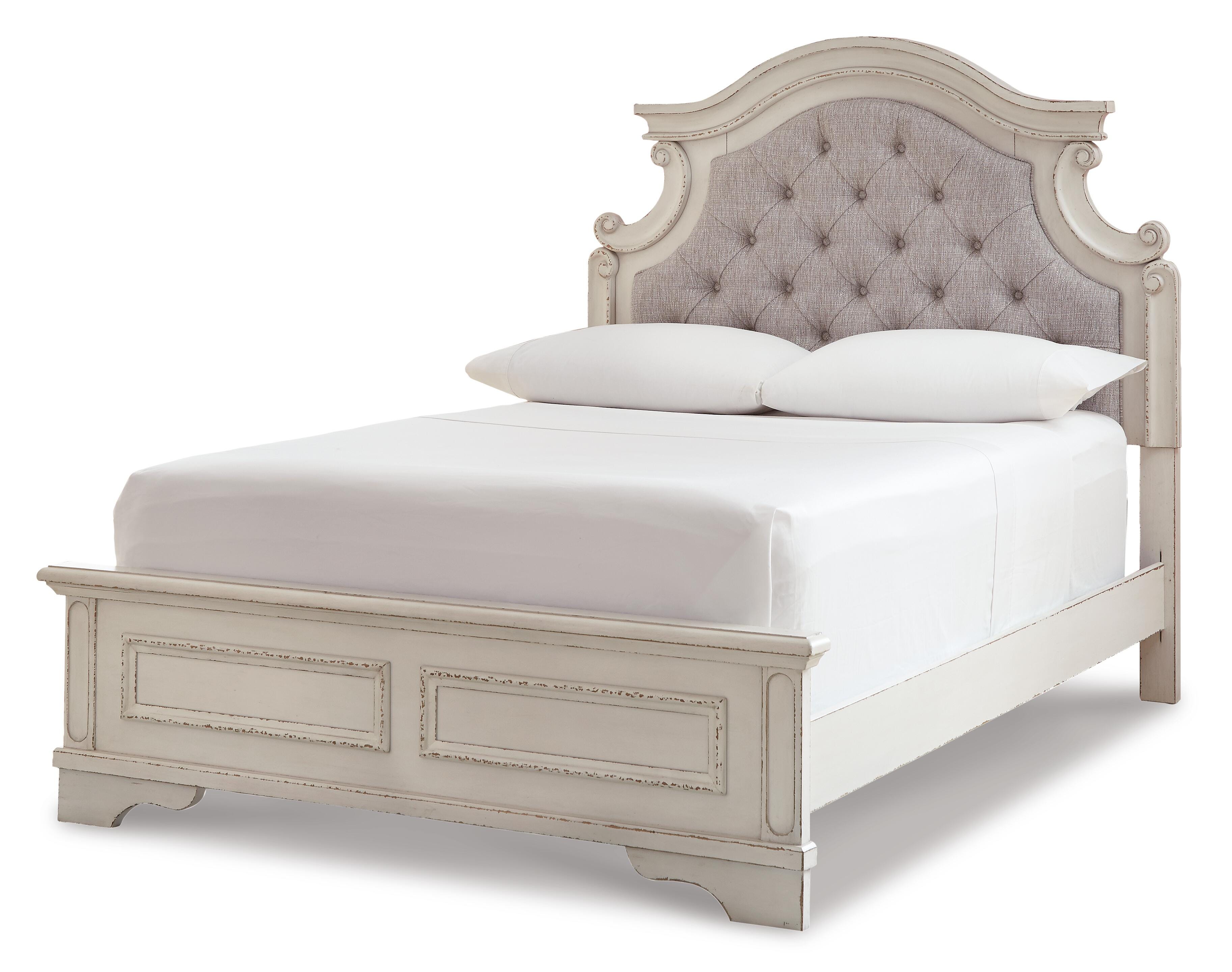 Realyn Full Panel Bed with Mirrored Dresser, Chipped White, large
