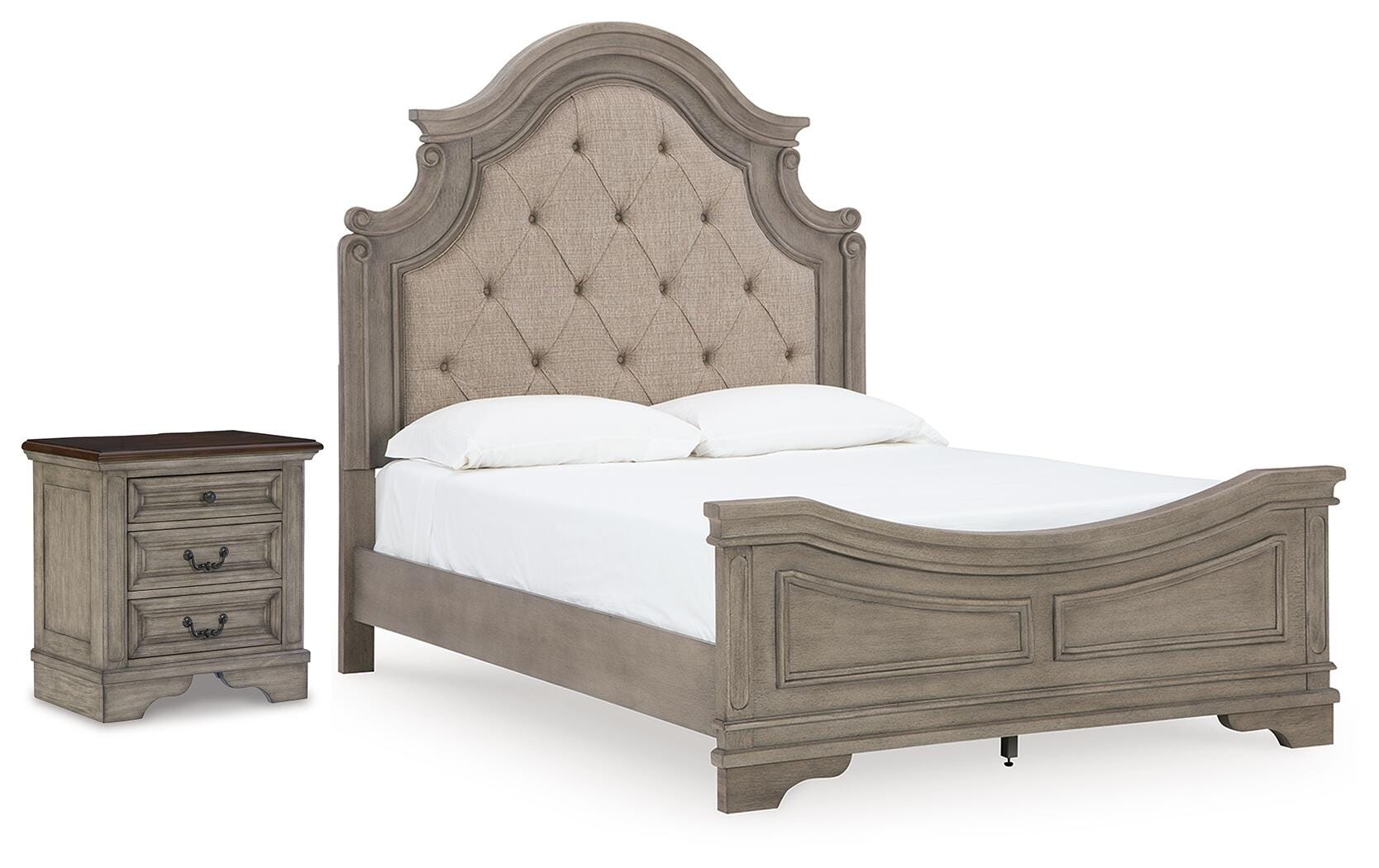 Cama Queen con paneles y mesita de noche Lodenbay - image 1