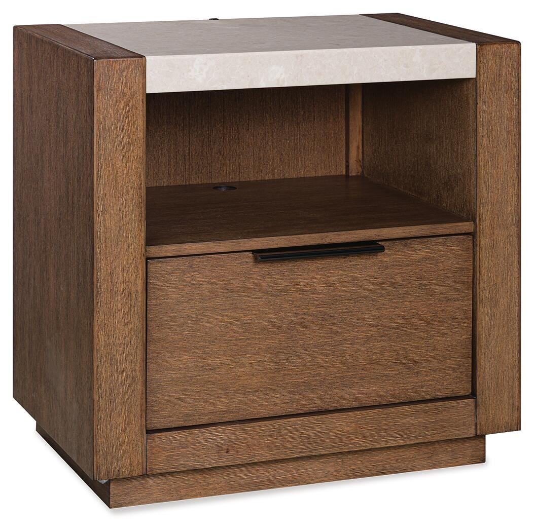 Hennington Queen Upholstered Bed, Dresser and Nightstand, Medium Brown, large