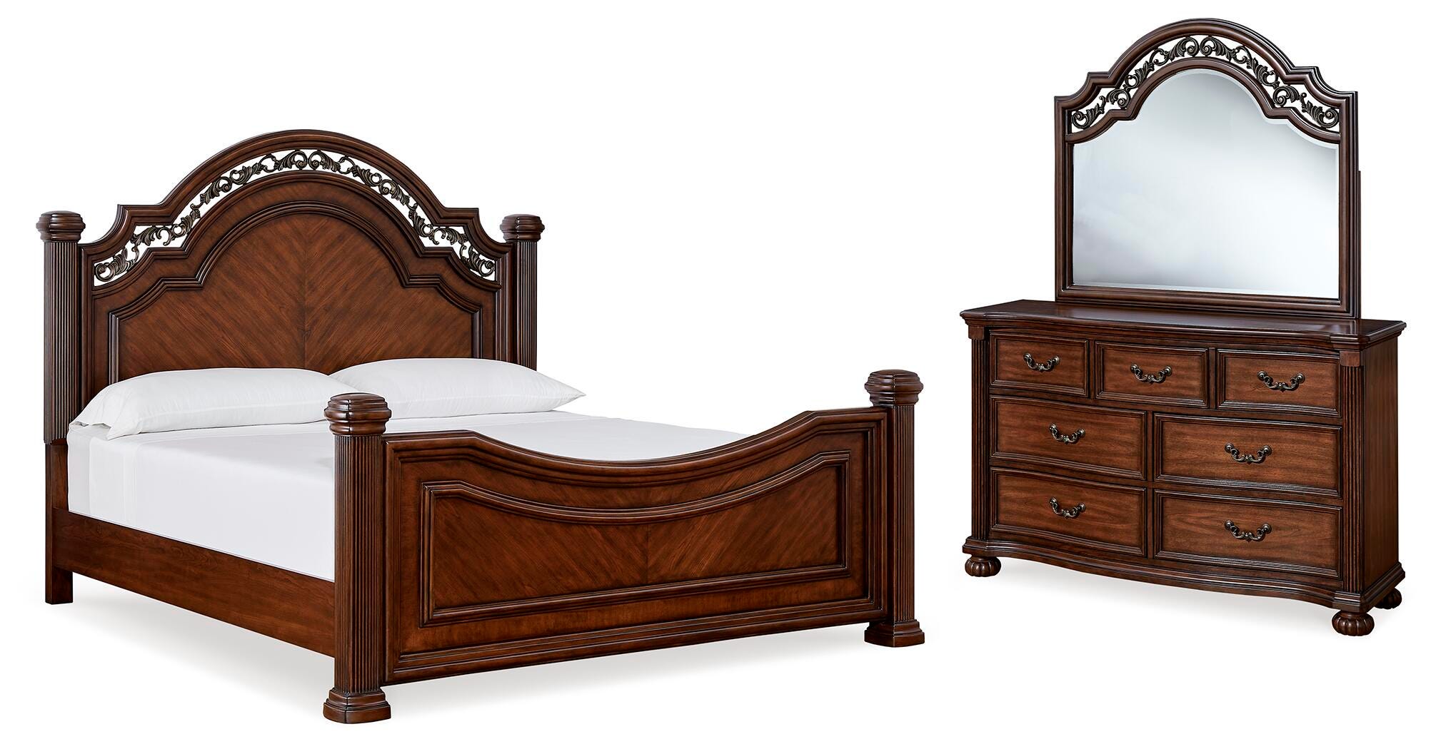 Lavinton Queen Poster Bed with Mirrored Dresser, Brown, large