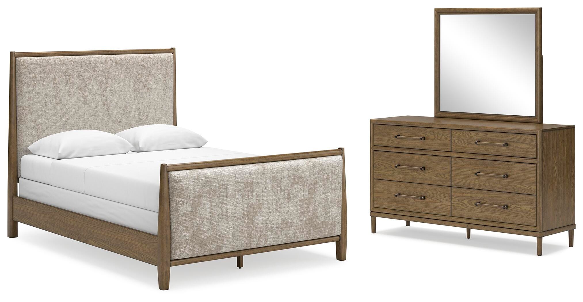 Roanhowe Queen Upholstered Bed, Dresser and Mirror - image 1