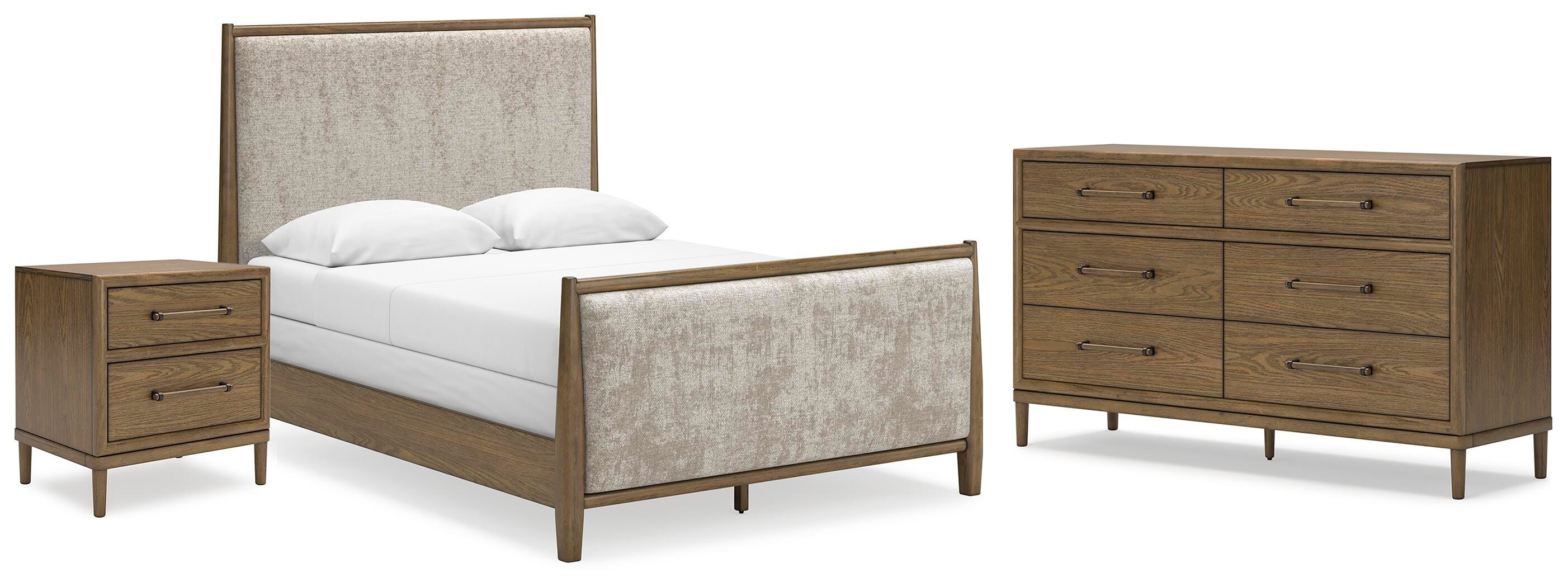 Roanhowe Queen Upholstered Bed with Dresser and Nightstand, Brown, large