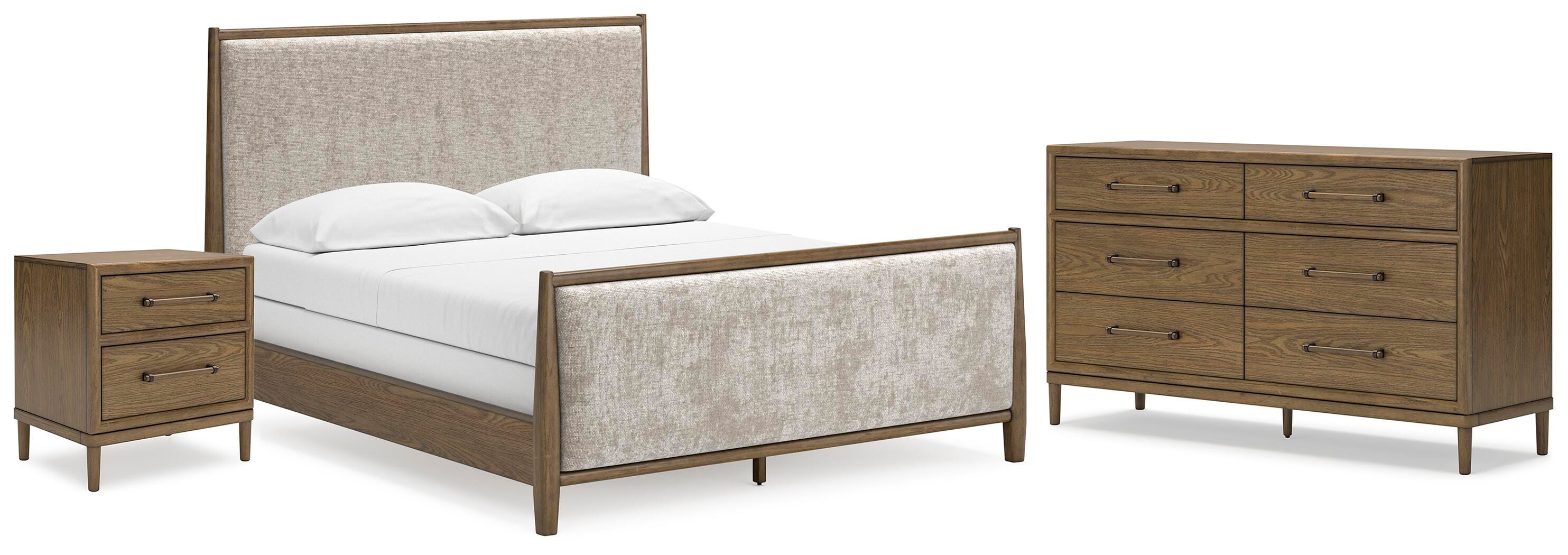 Roanhowe California King Upholstered Bed with Dresser and Nightstand, Brown, large