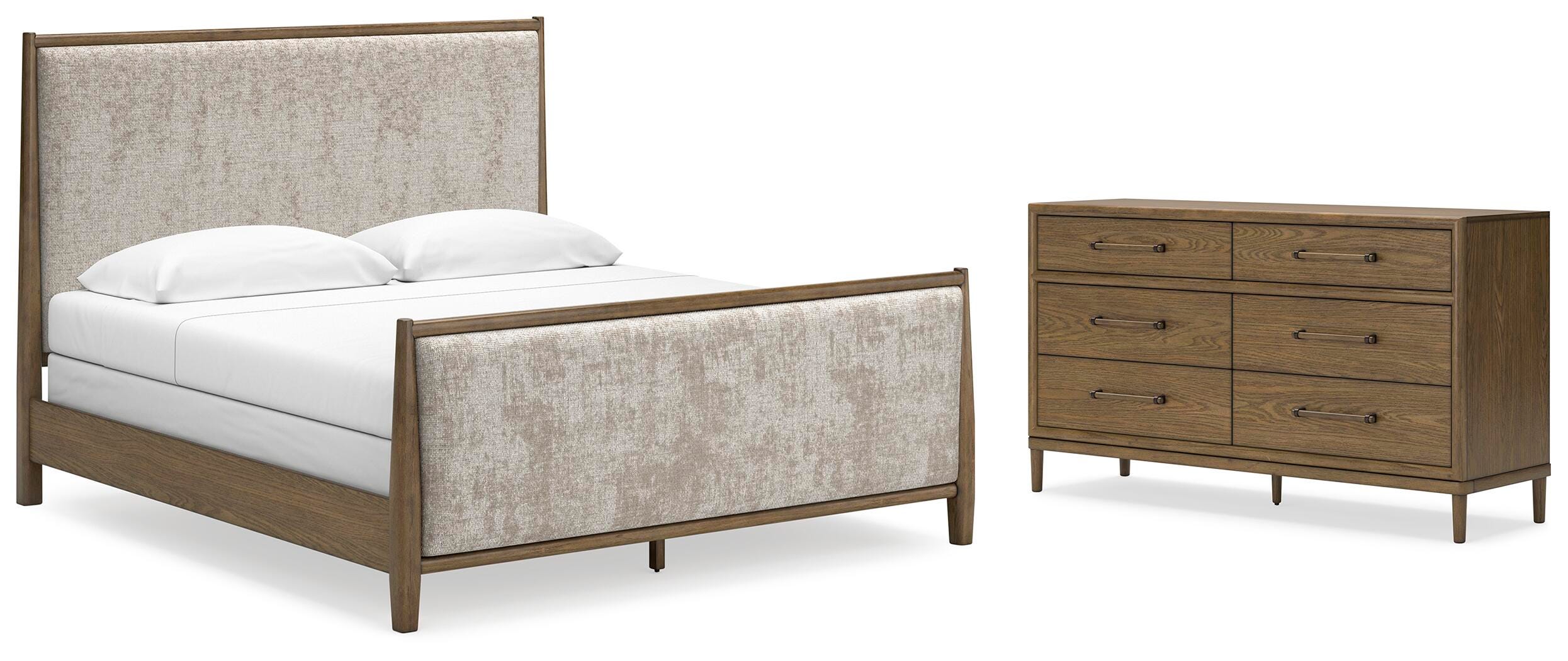 Roanhowe King Upholstered Bed with Dresser, Brown, large