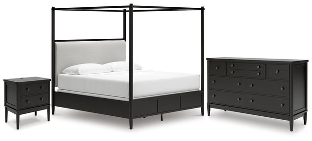 Portdown Queen Next-Gen Nuvella® Performance Fabric Canopy Bed with Dresser and Nightstand
