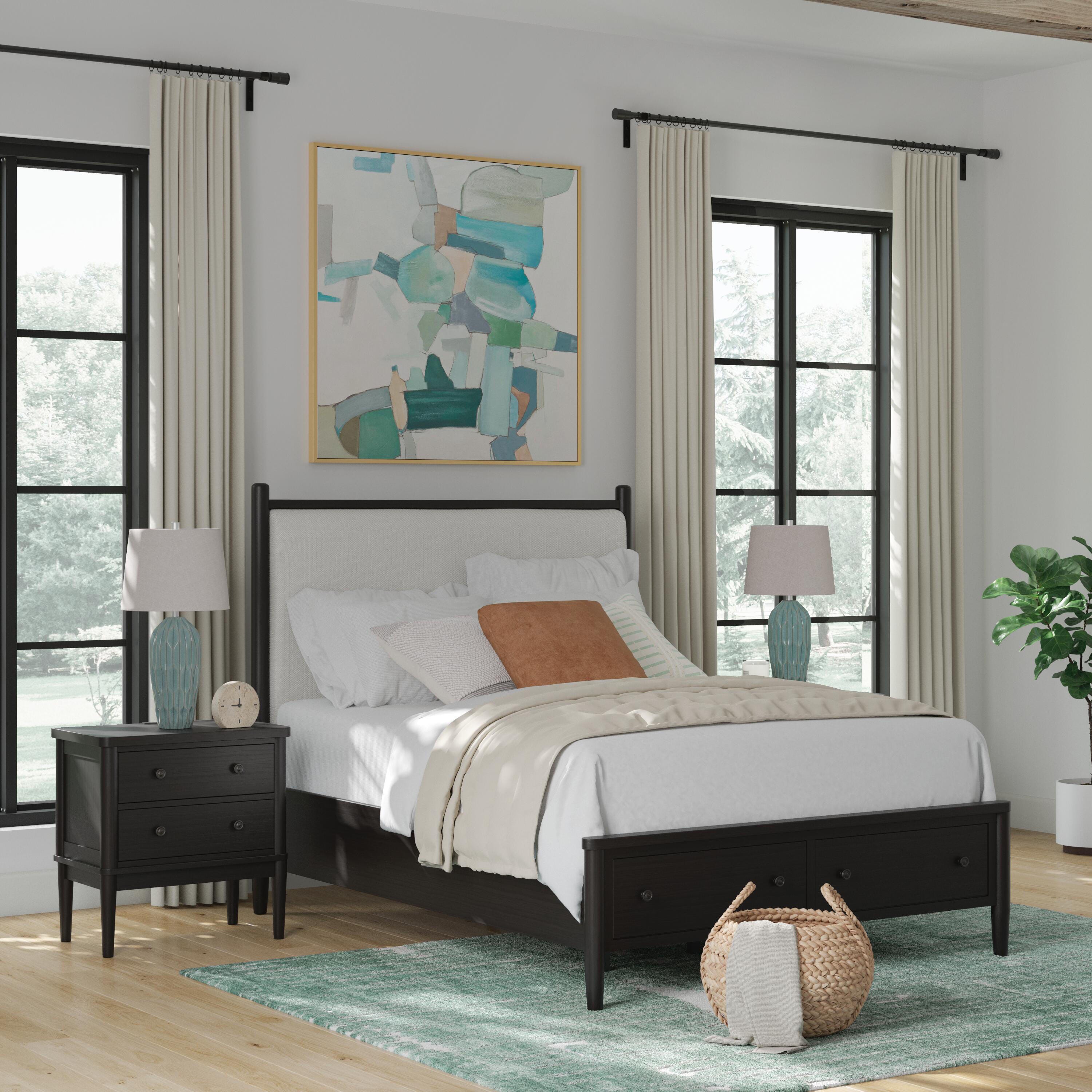 Portdown Queen Upholstered Panel Storage Bed, Black, rollover