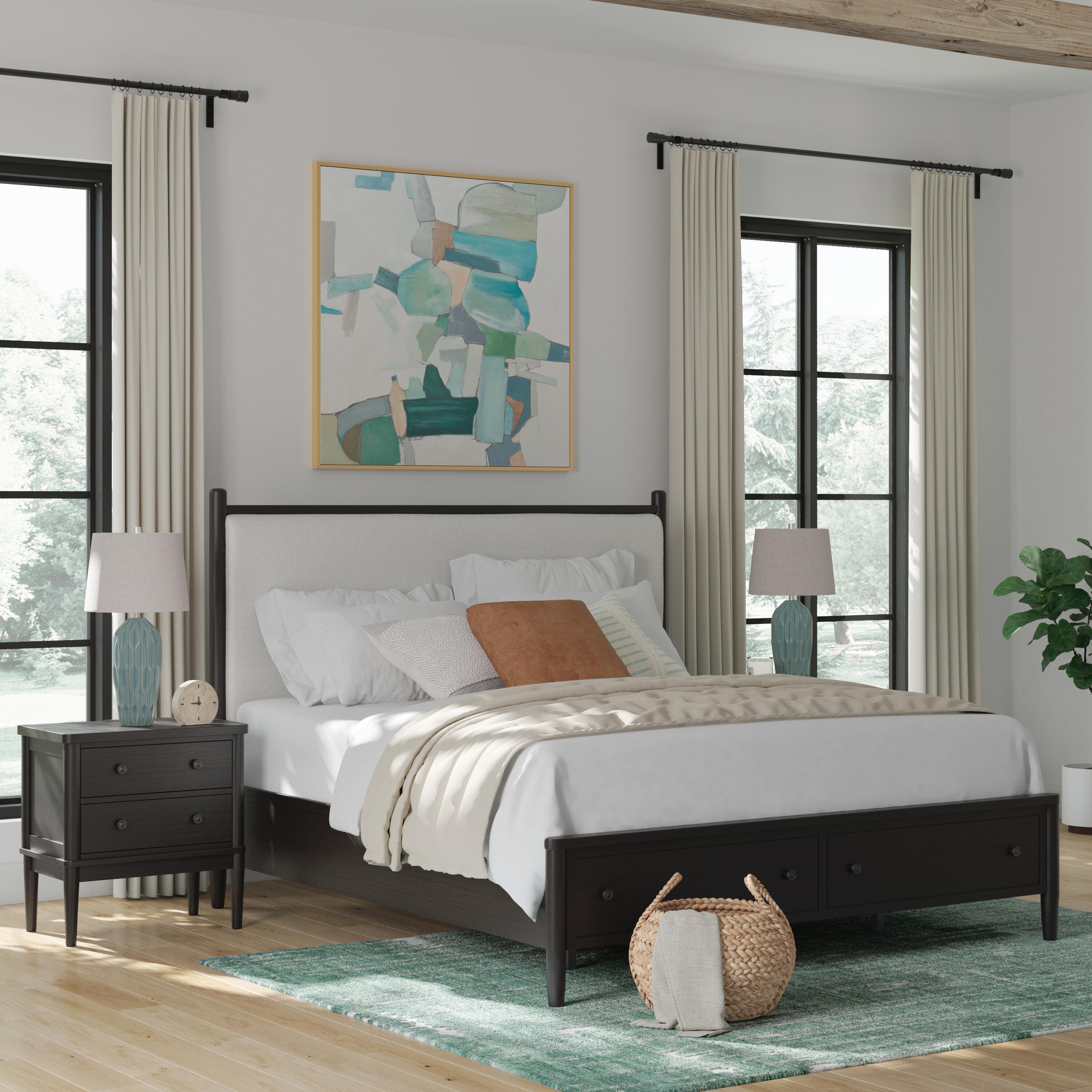 Portdown California King Upholstered Panel Storage Bed, Black, large