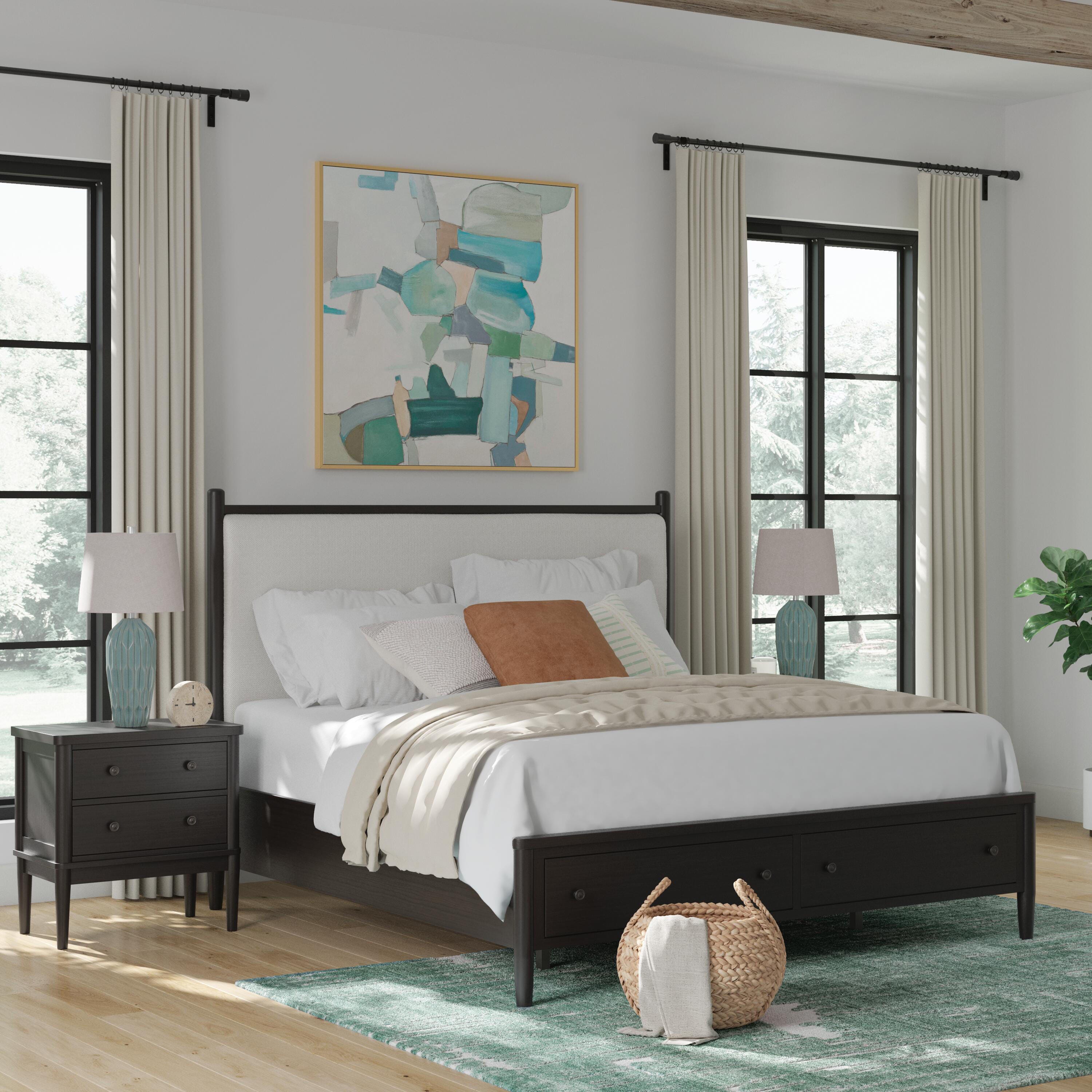 Portdown King Upholstered Panel Storage Bed, Black, rollover