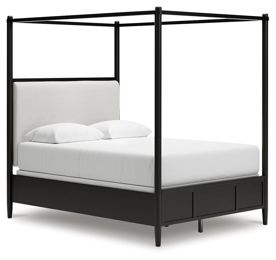 Portdown Queen Upholstered Canopy Bed, Black, large