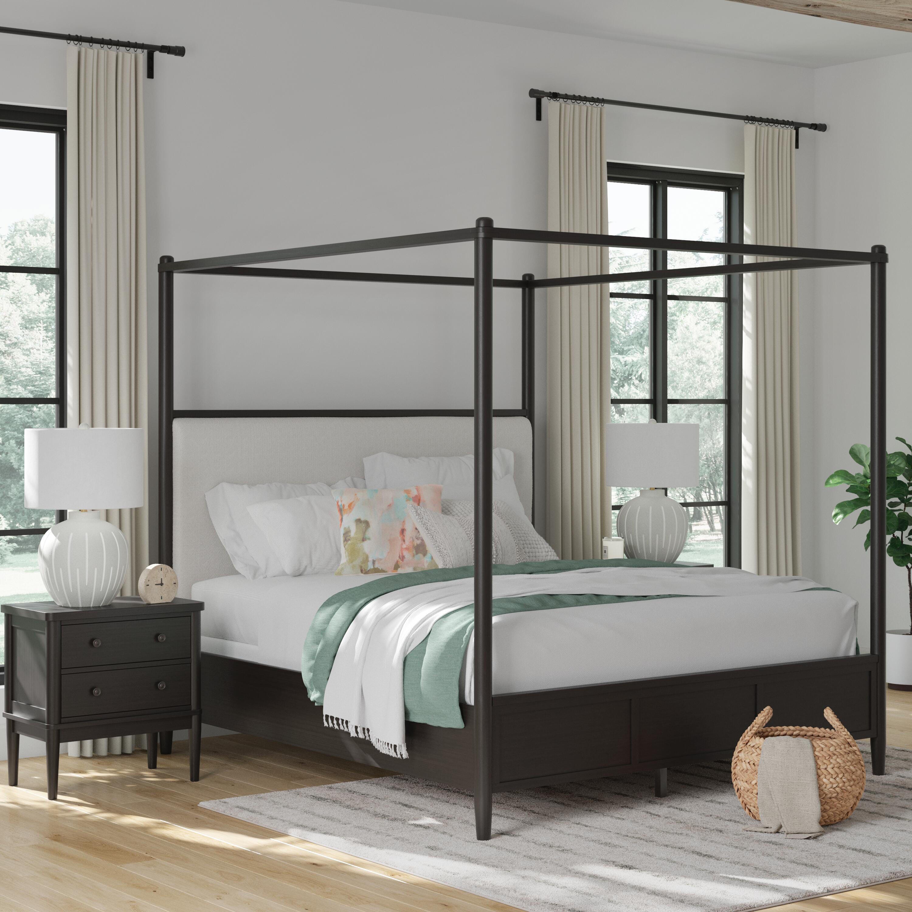 Portdown California King Upholstered Canopy Bed, Black, large