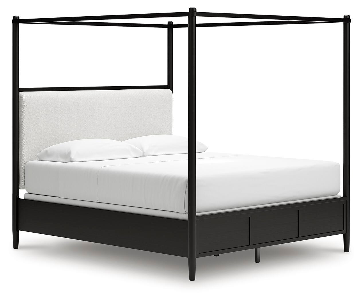 Portdown California King Upholstered Canopy Bed, Black, large