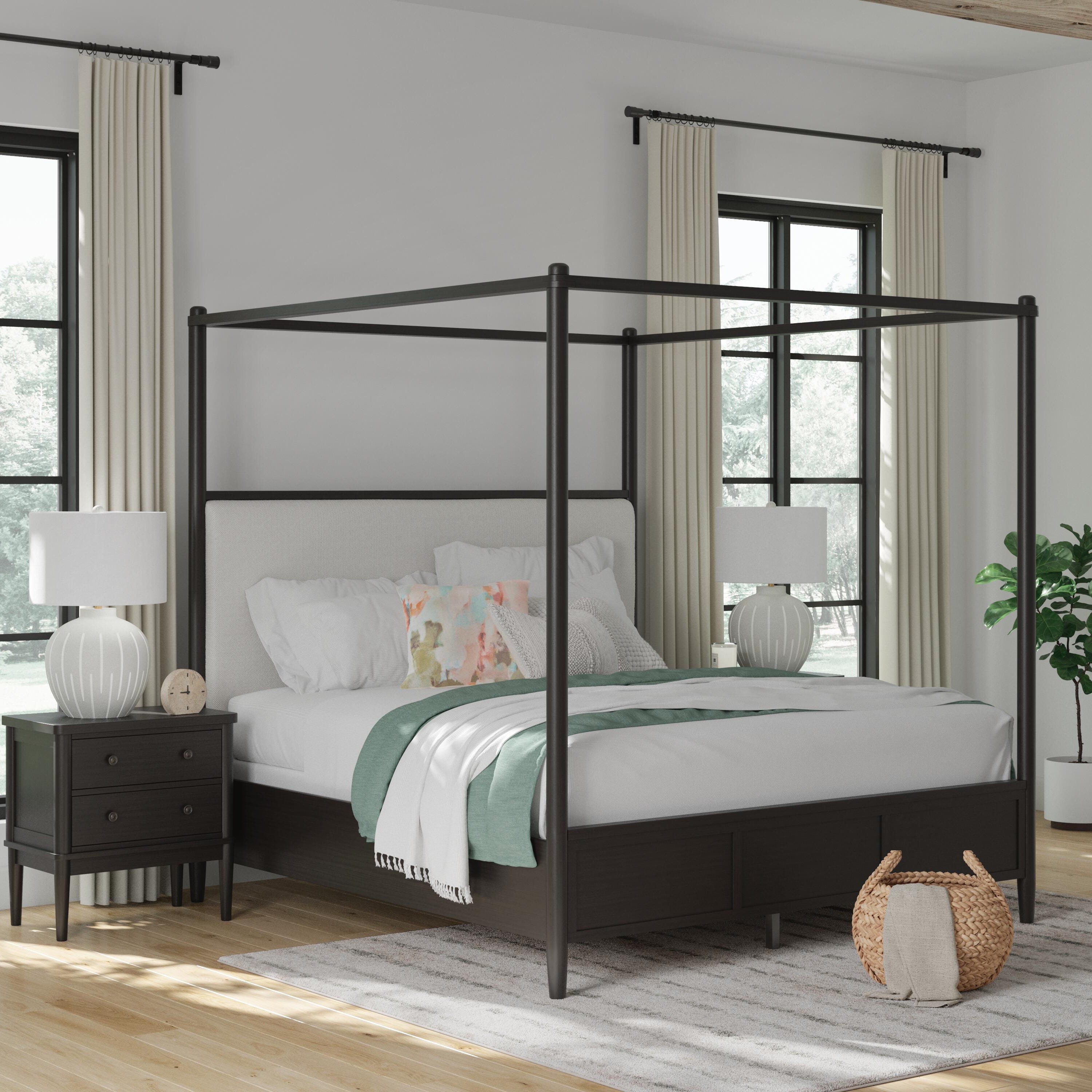 Portdown King Upholstered Canopy Bed, Black, rollover