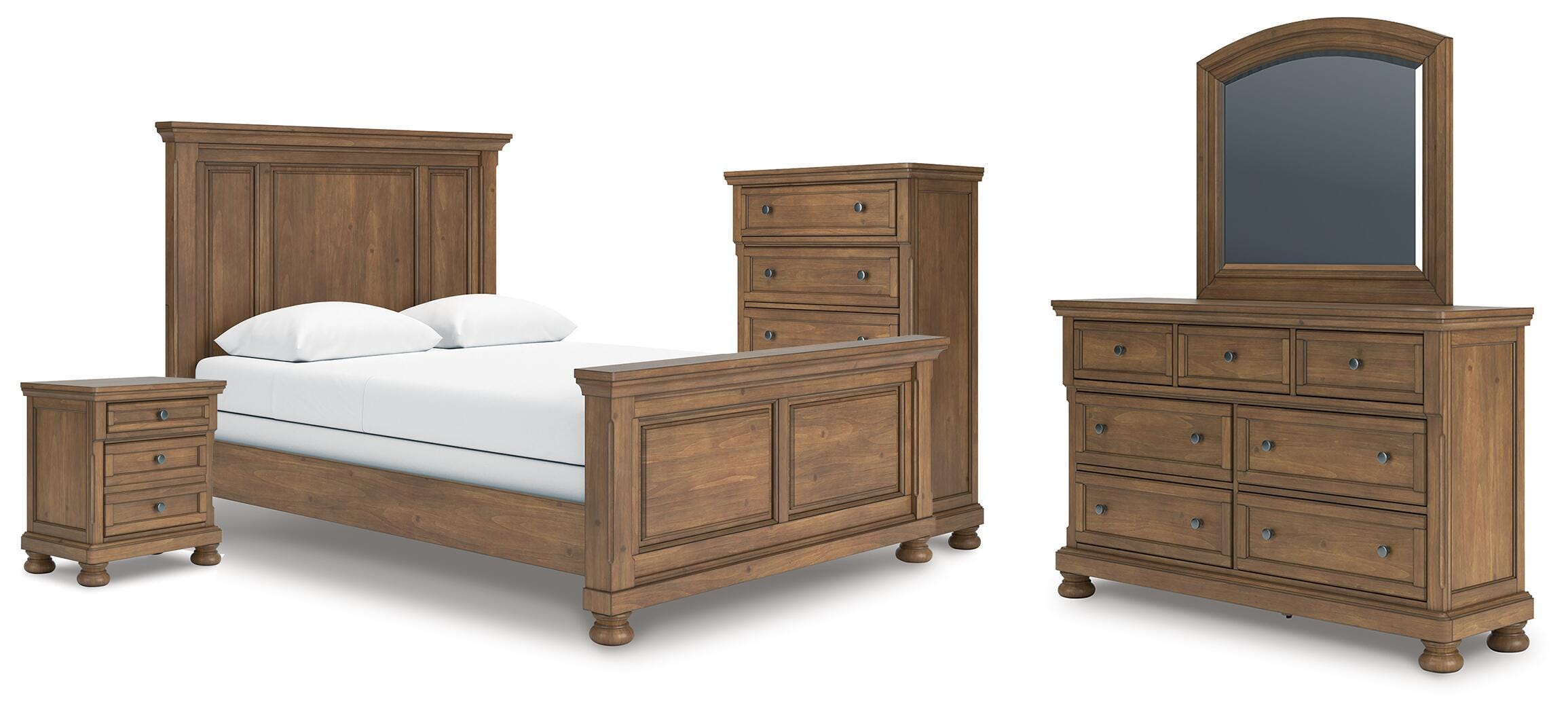 Cama Queen Vandenmore, Cómoda, Espejo, Chifonier y Mesita de Noche - image 1