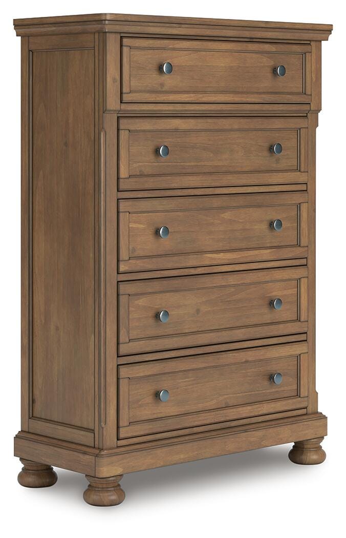 Cama tamaño Queen con trineo, cómoda, espejo, baúl y mesita de noche Vandenmore - image 10