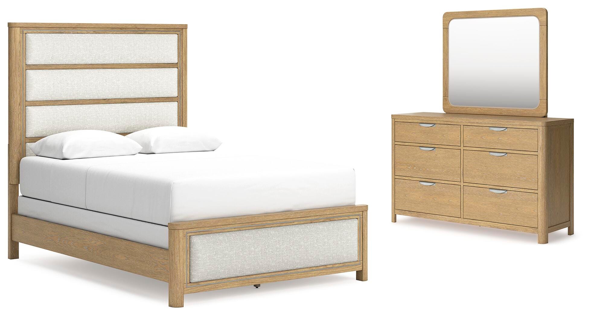 Rencott Queen Upholstered Bed, Dresser and Mirror - image 1