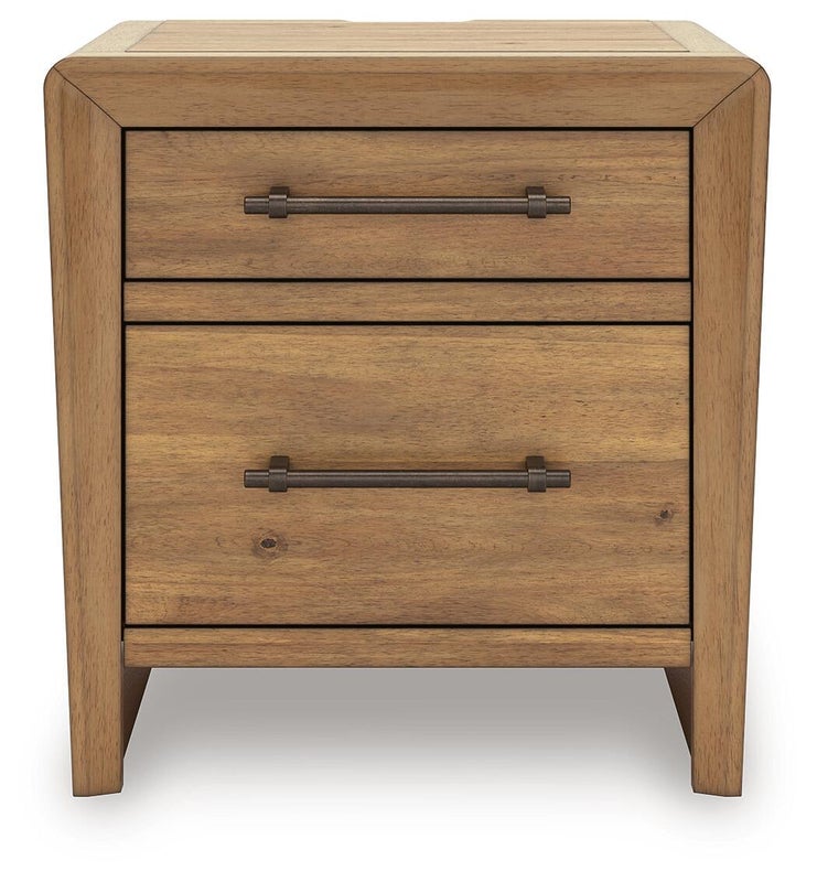 Takston 27" 2 Drawer Charging Nightstand, Light Brown