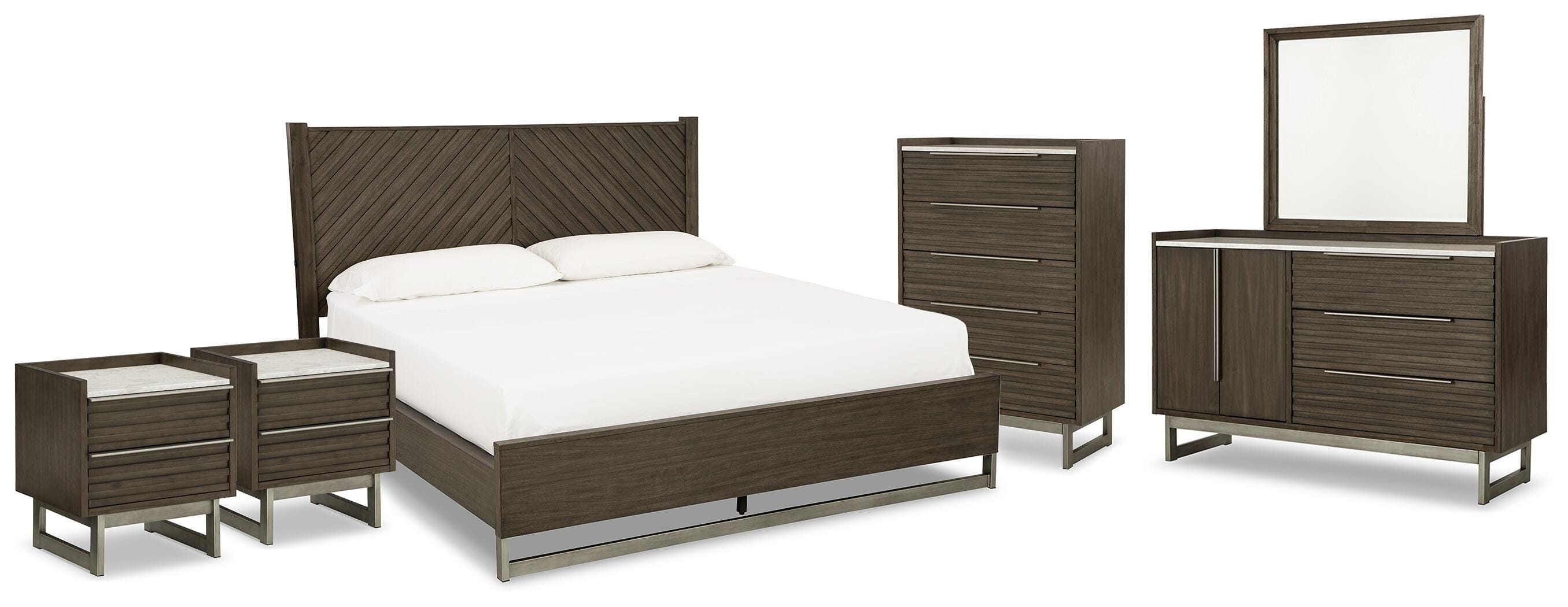 Arkenton King Panel Bed, Dresser, Mirror, Chest and 2 Nightstands - image 1
