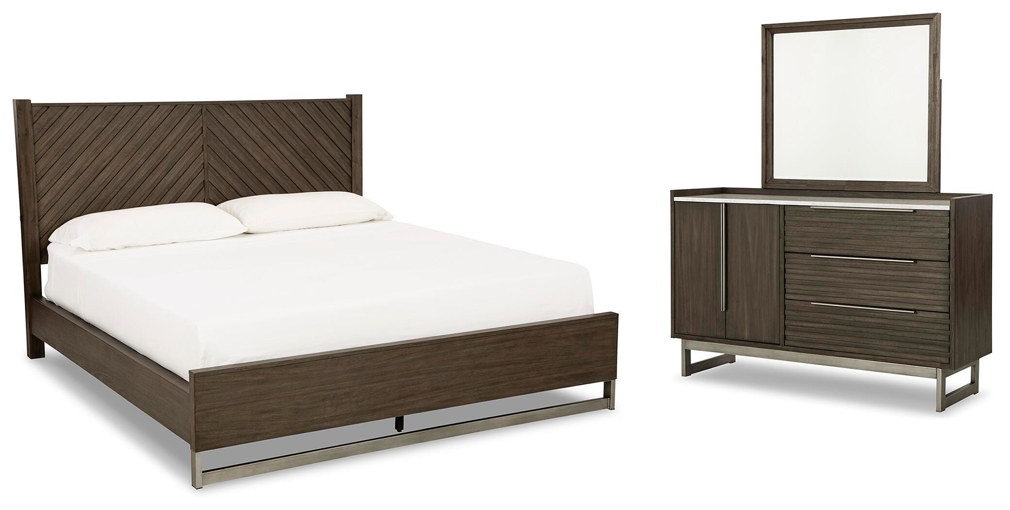 Cama Arkenton Queen con panel, cómoda y espejo - image 1