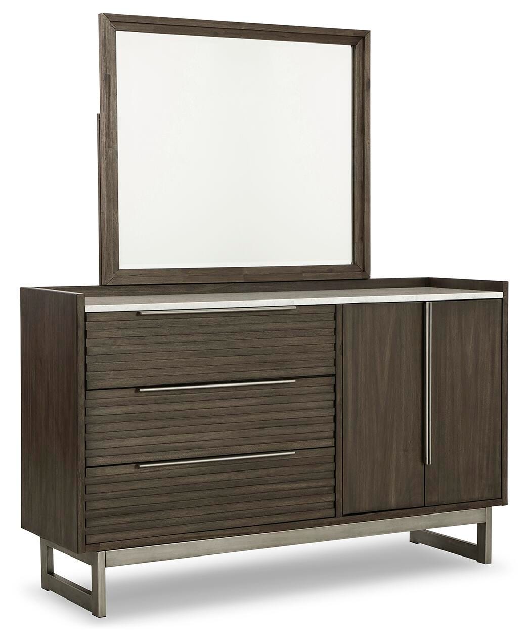 Arkenton 3 Drawer Dresser with Cabinet and Mirror