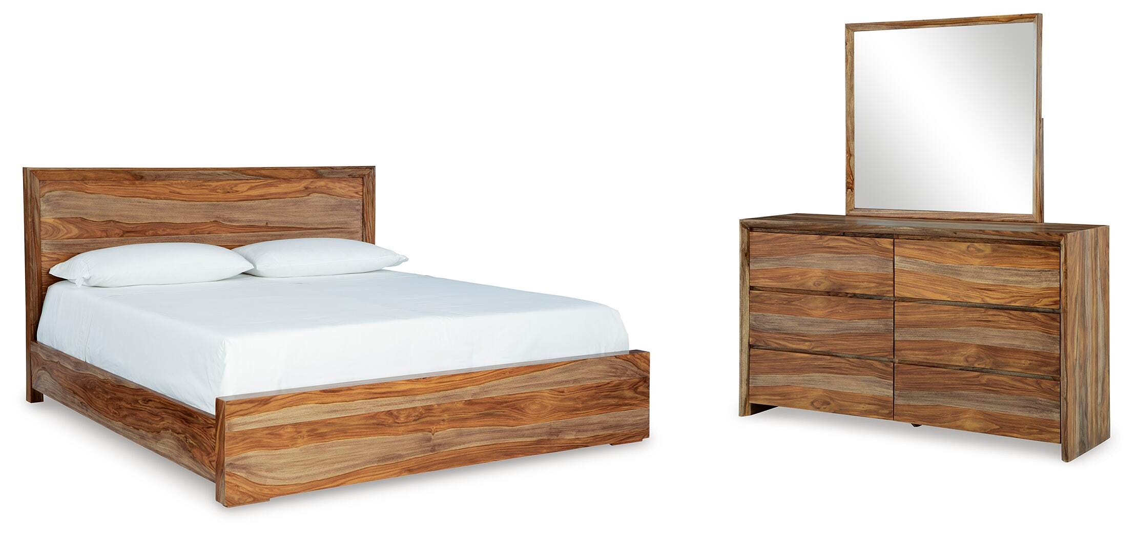 Cama con panel Dressonni California King, cómoda y espejo - image 1