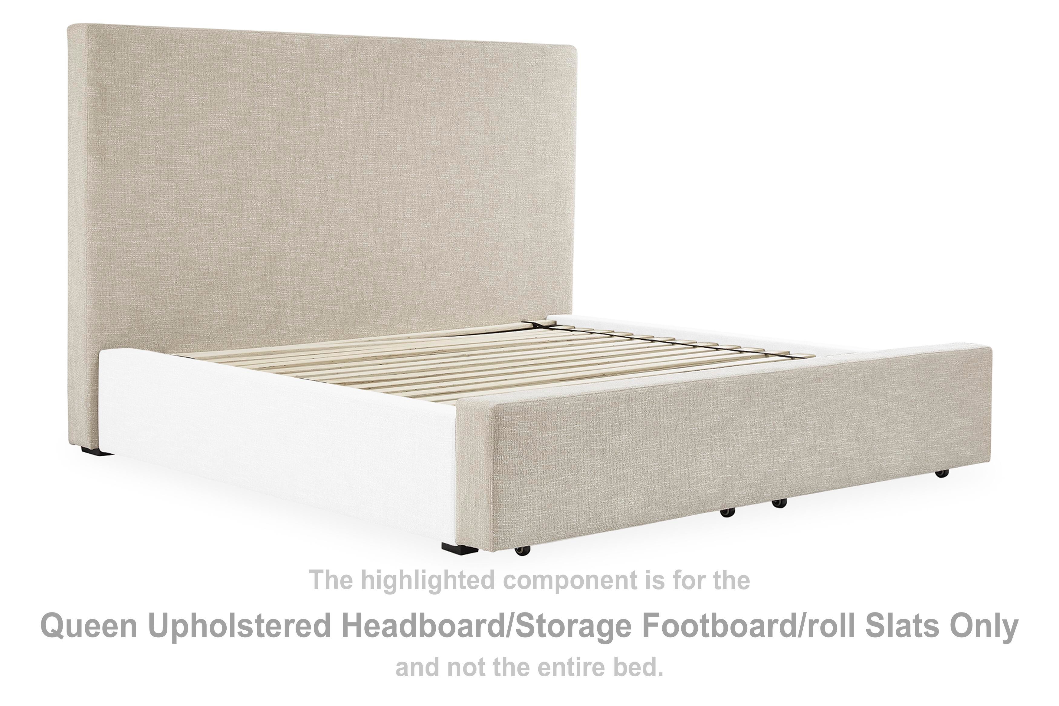 Kristiland Queen Upholstered Headboard/Storage Footboard/roll Slats, , large