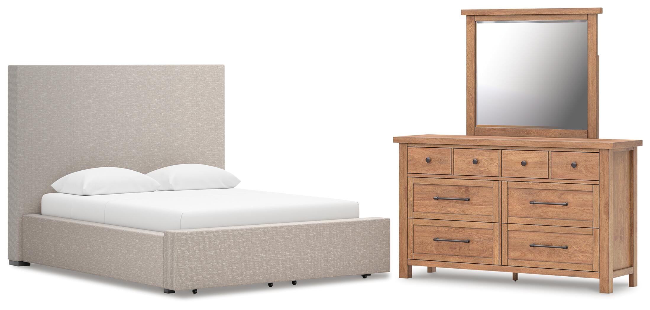 Kristiland Queen Upholstered Storage Bed, Dresser and Mirror - image 1