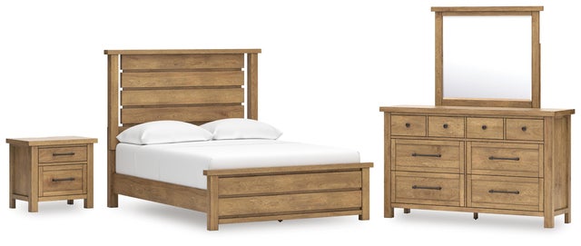 Kristiland Queen Panel Bed with Mirrored Dresser and Nightstand