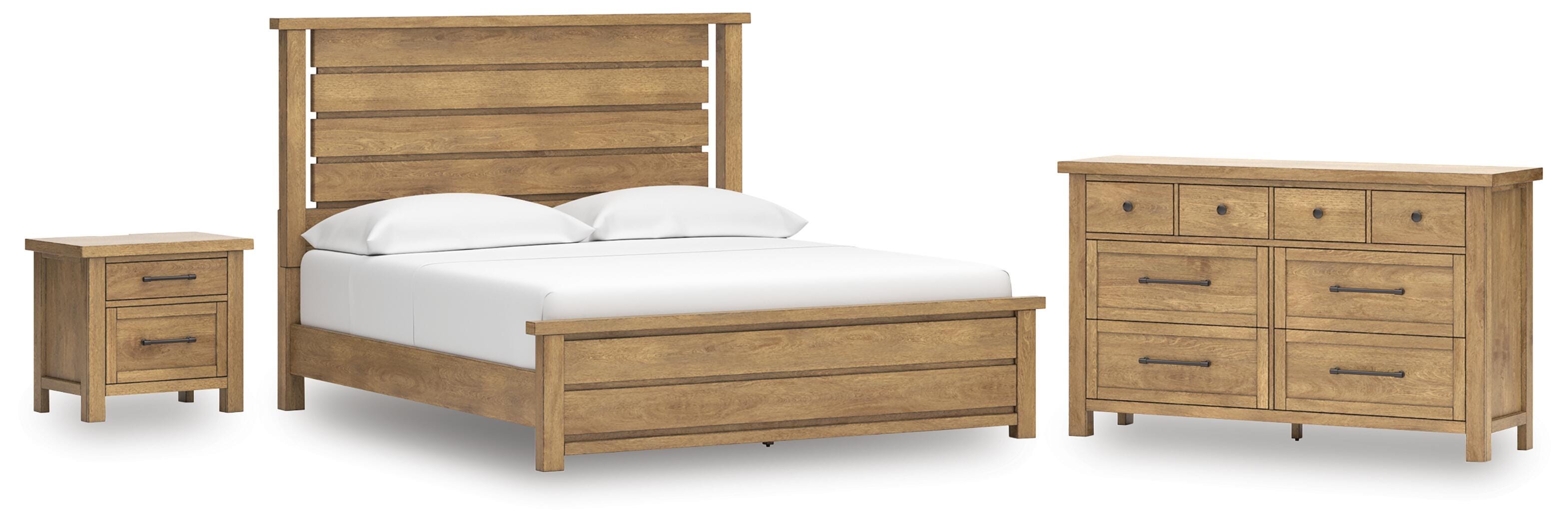 Kristiland California King Panel Bed with Dresser and Nightstand