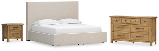 Kristiland King Upholstered Storage Bed with Dresser and Nightstand