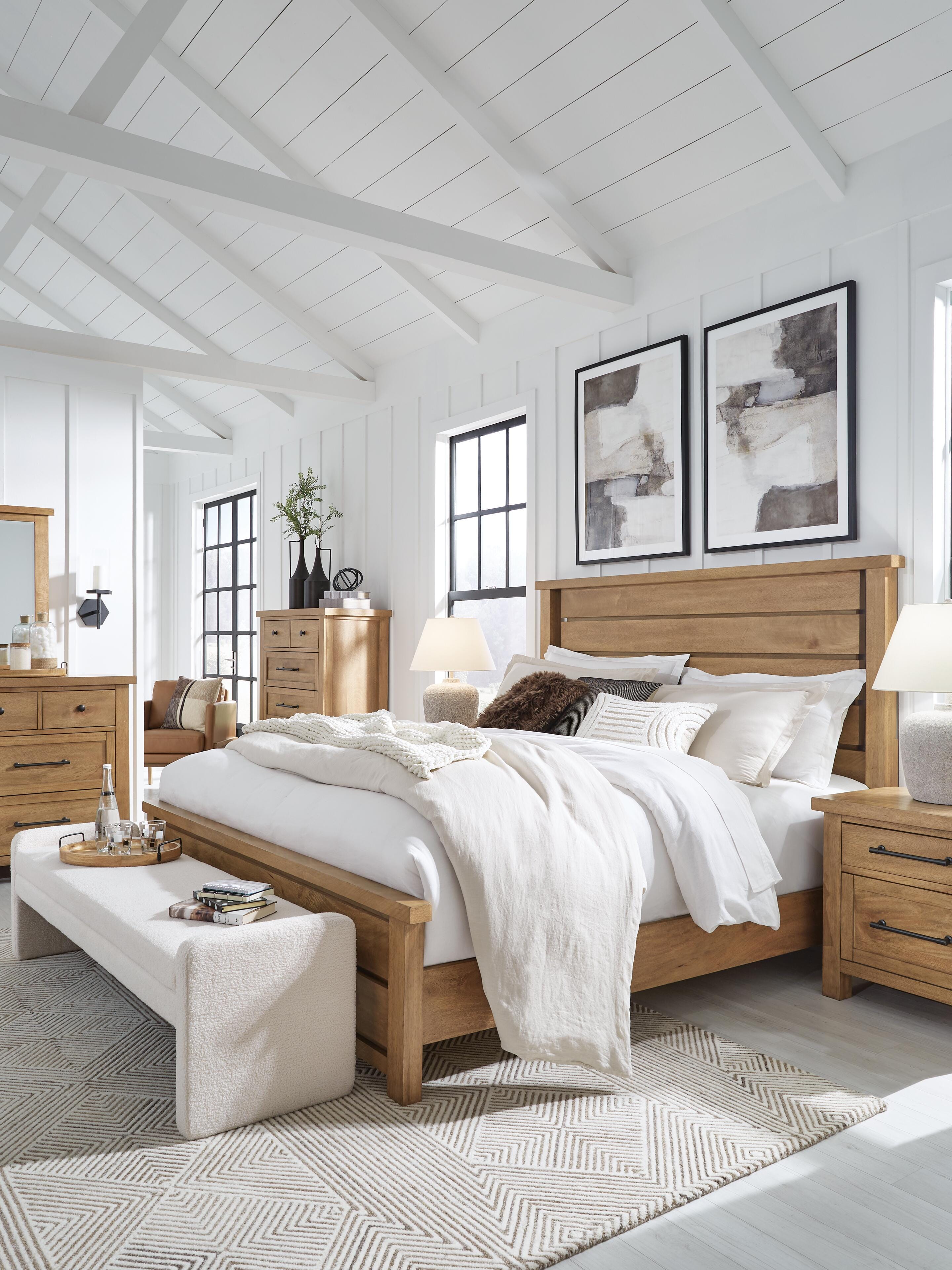 Kristiland Queen Panel Bed with Dresser and Nightstand, Light Brown, large