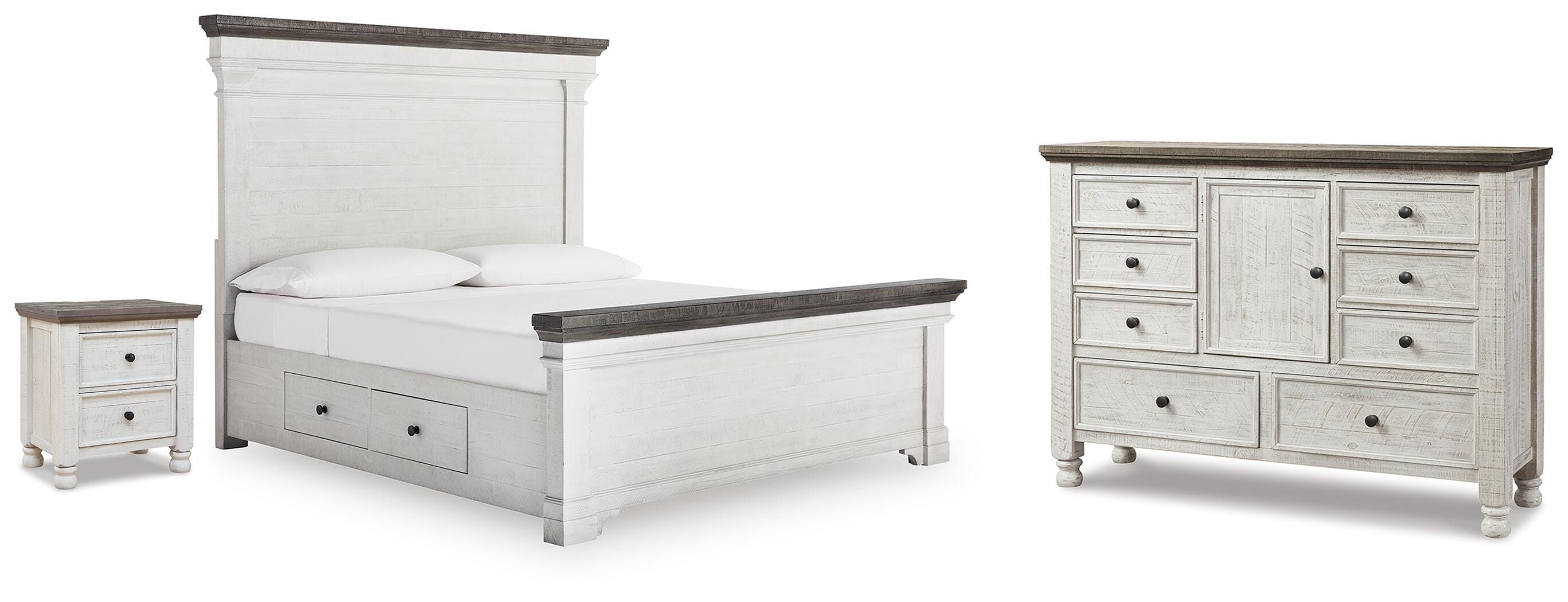Havalance California King Panel Storage Bed, Dresser and Nightstand, White/Gray, large