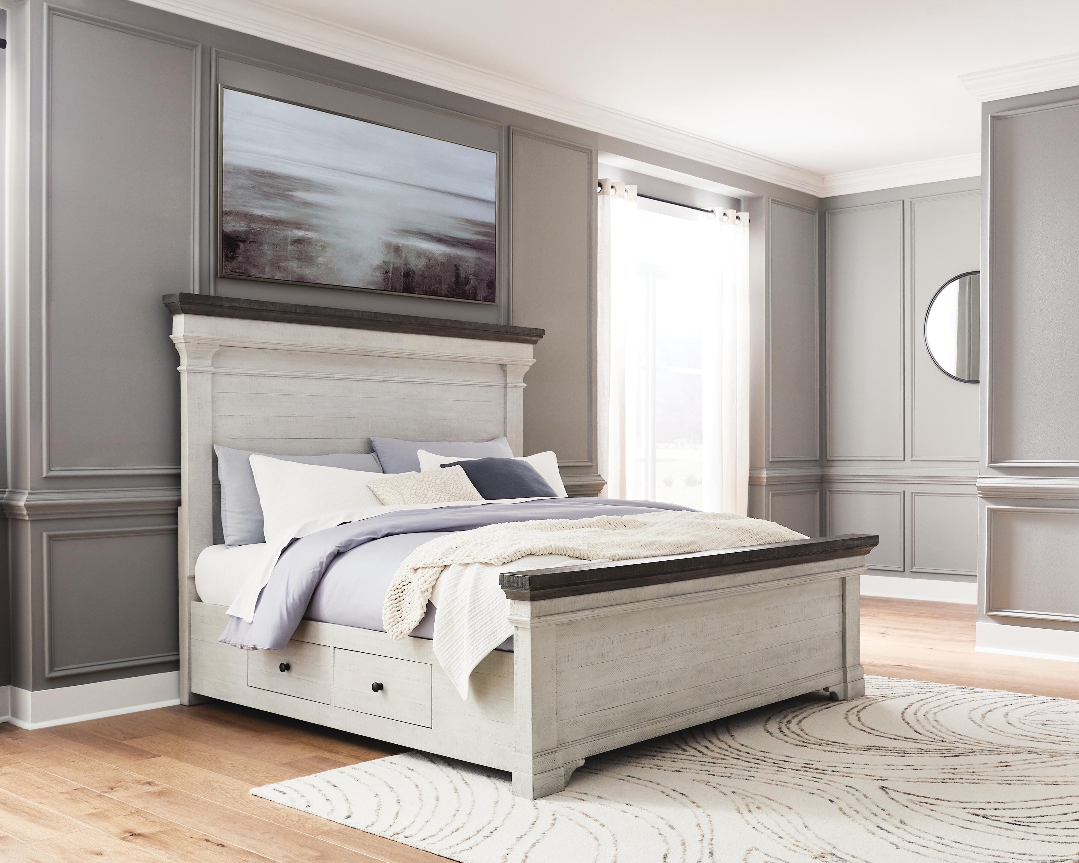 Havalance King Panel Storage Bed, Dresser and Nightstand, White/Gray, large