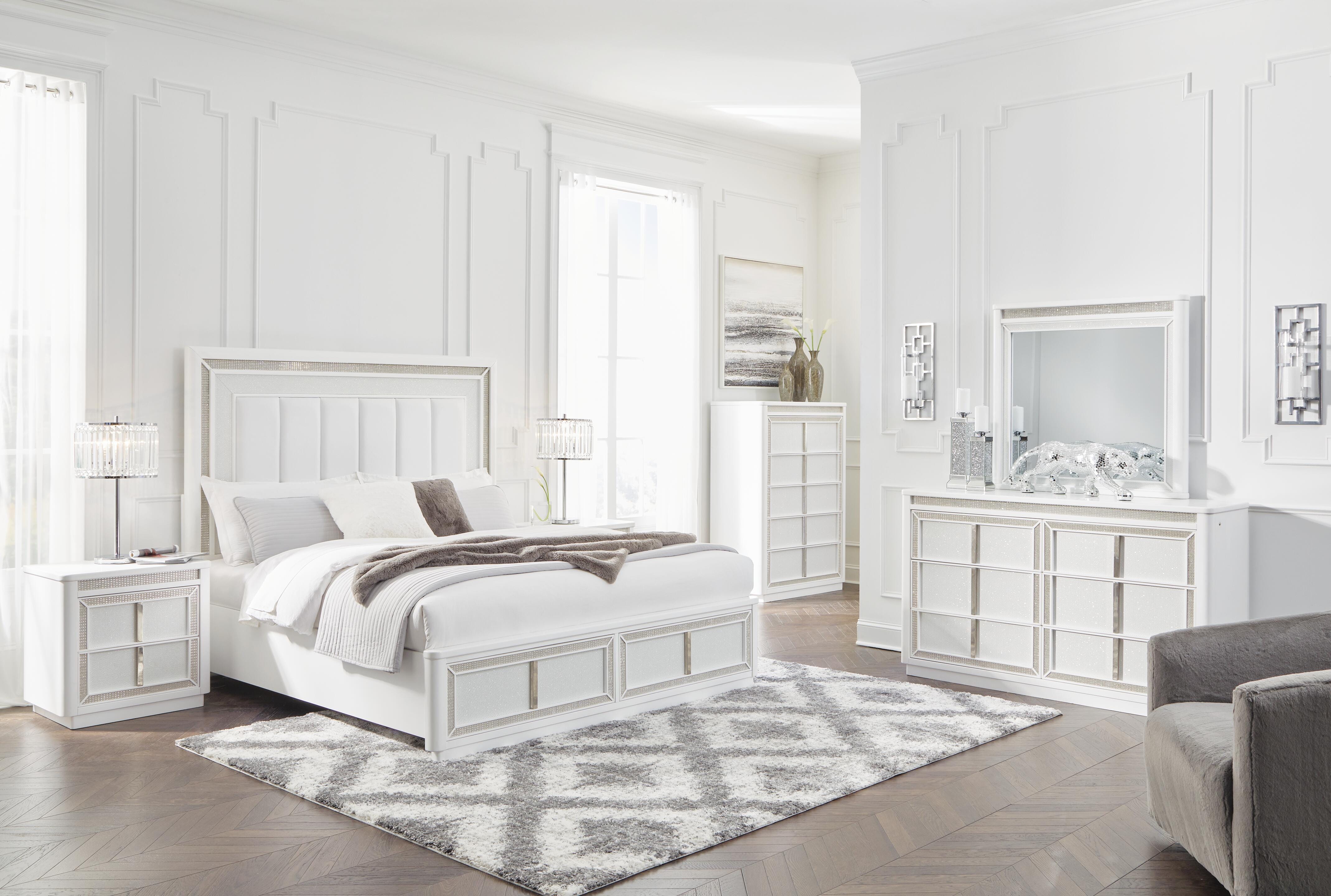 Cama tapizada tamaño queen con almacenaje, cómoda y espejo Chalanna - image 9