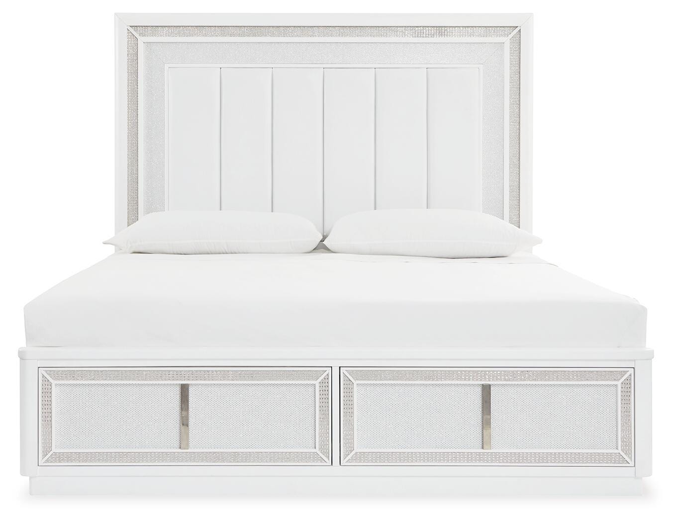 Cama tapizada tamaño queen con almacenaje, cómoda y espejo Chalanna - image 4