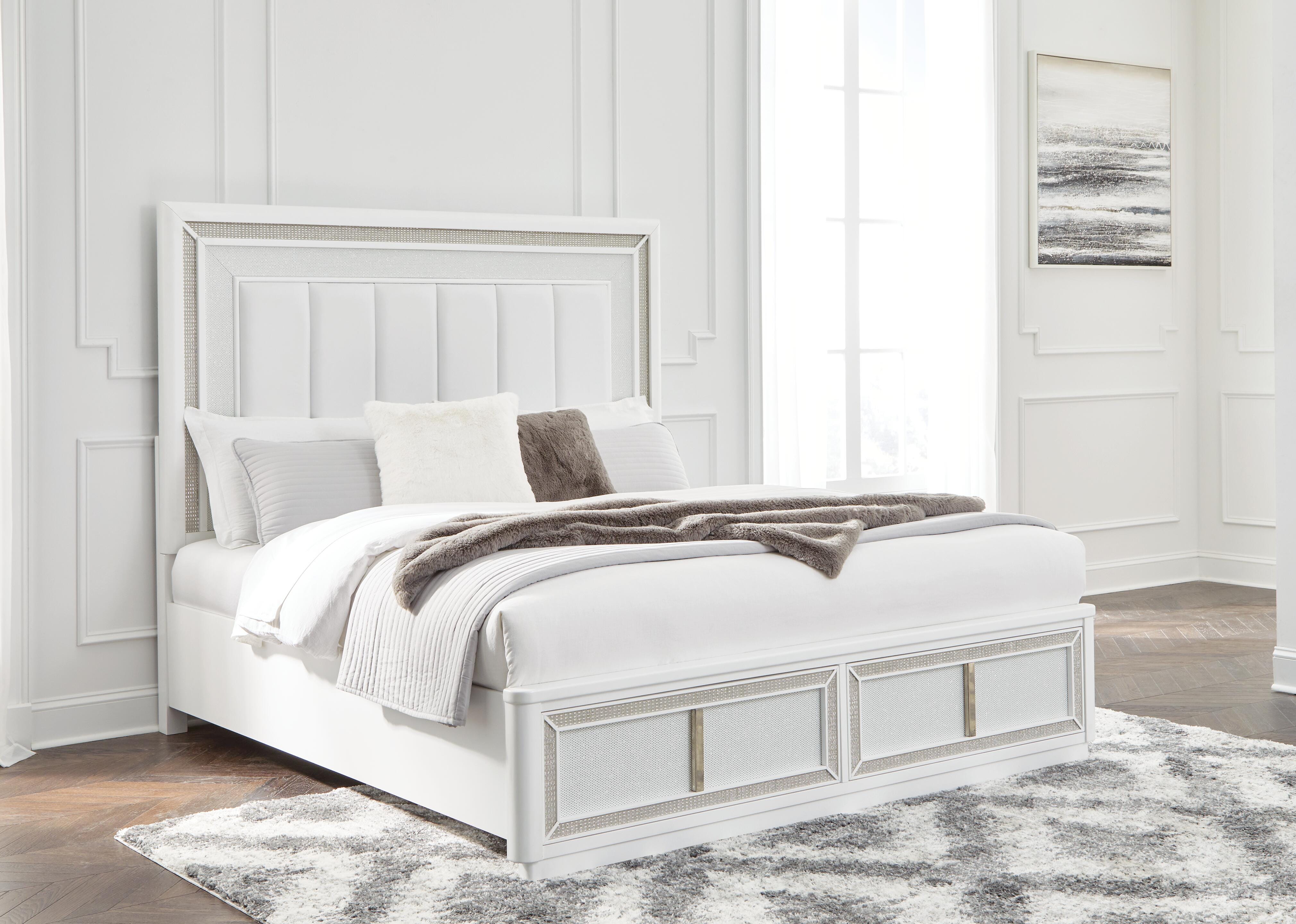 Cama tapizada tamaño queen con almacenaje, cómoda y espejo Chalanna - image 14
