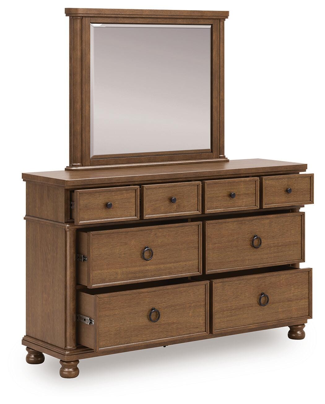 brown mirrored dresser Spencer and Mirror out tray behind the bottom drawer keeps your small valuables out of sight Bradford Brown 9-Drawer Dresser &