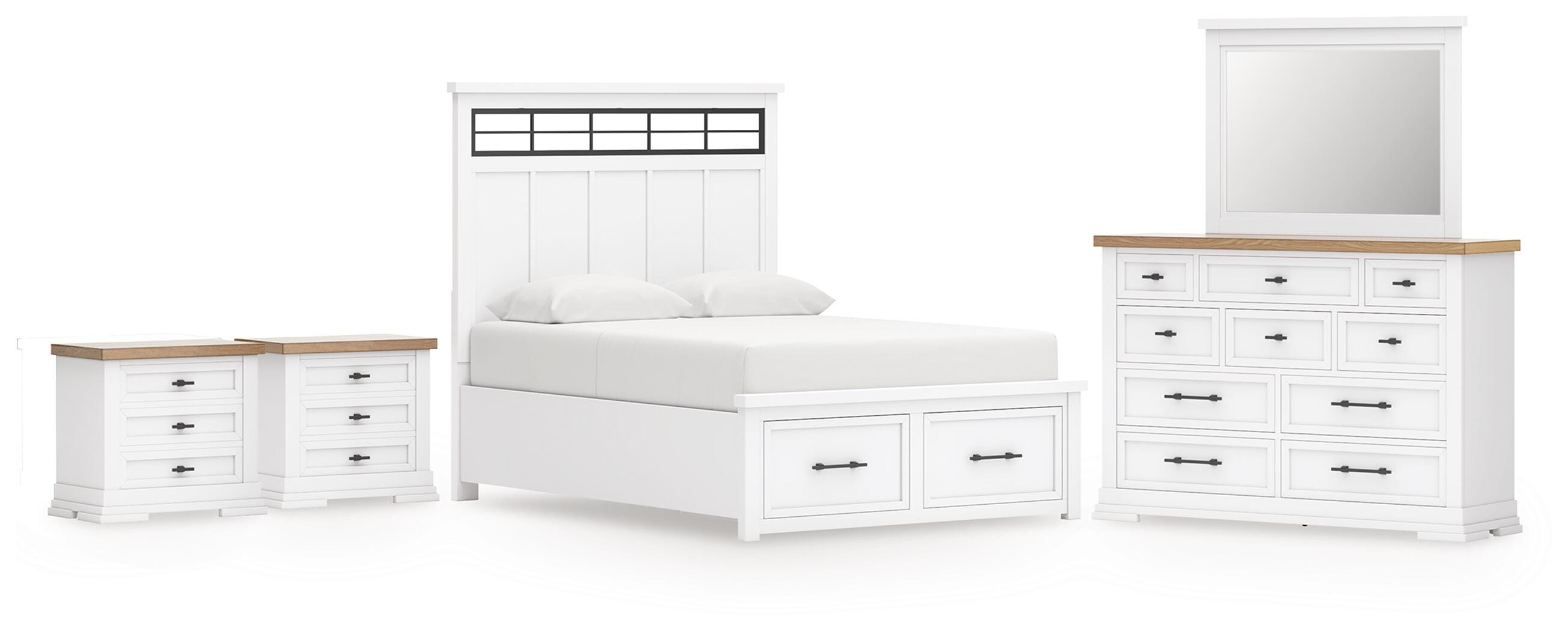 Ashbryn Queen Panel Storage Bed, Dresser, Mirror and 2 Nightstands - image 1