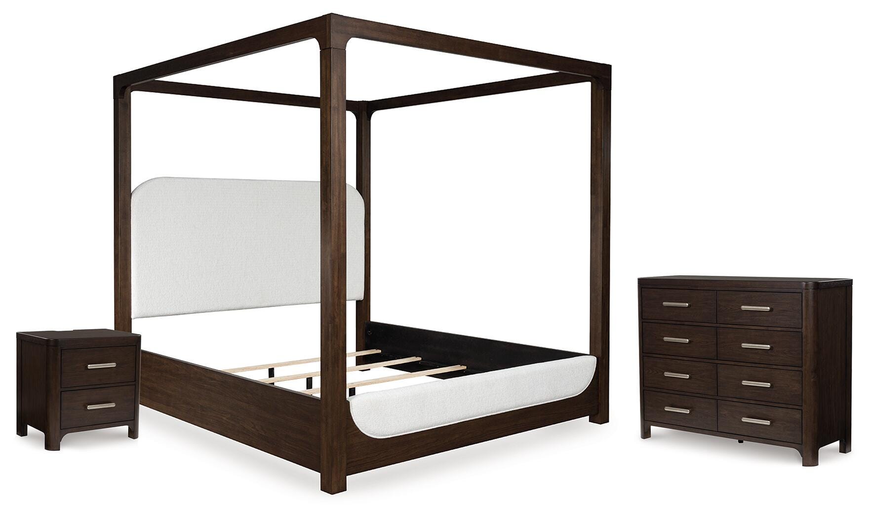 Breckington Queen Upholstered Canopy Bed with Dresser and Nightstand, , large