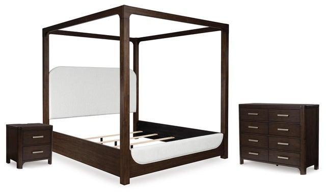Breckington Queen Next-Gen Nuvella® Performance Fabric Canopy Bed with Dresser and Nightstand