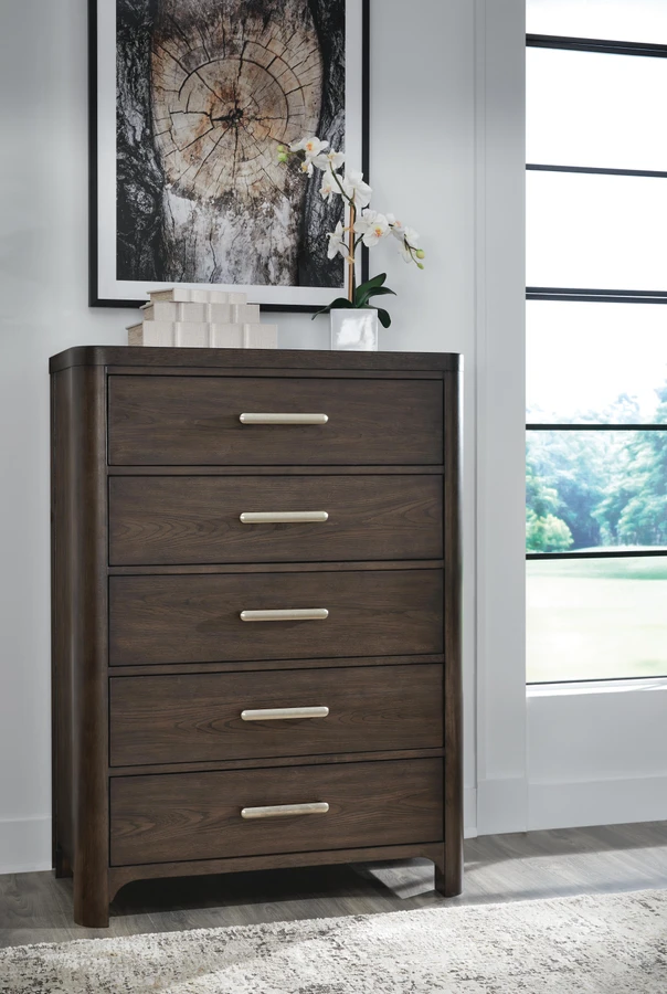 Ashley Breckington 5 Drawer Chest of Drawers, Dark Brown Ashley Breckington 5 Drawer Chest of Drawers, Dark Brown