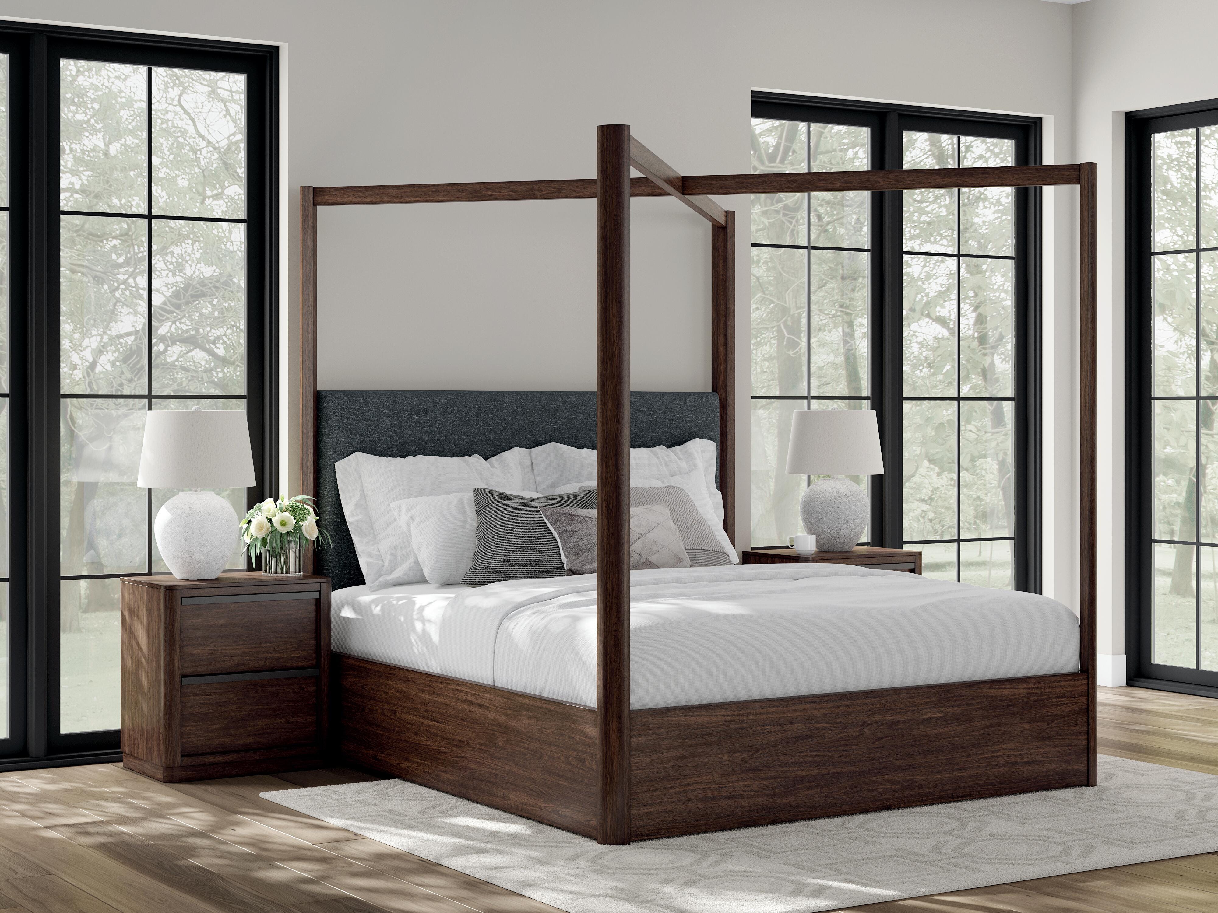 Kendamor California King Canopy Bed, Dark Brown, rollover