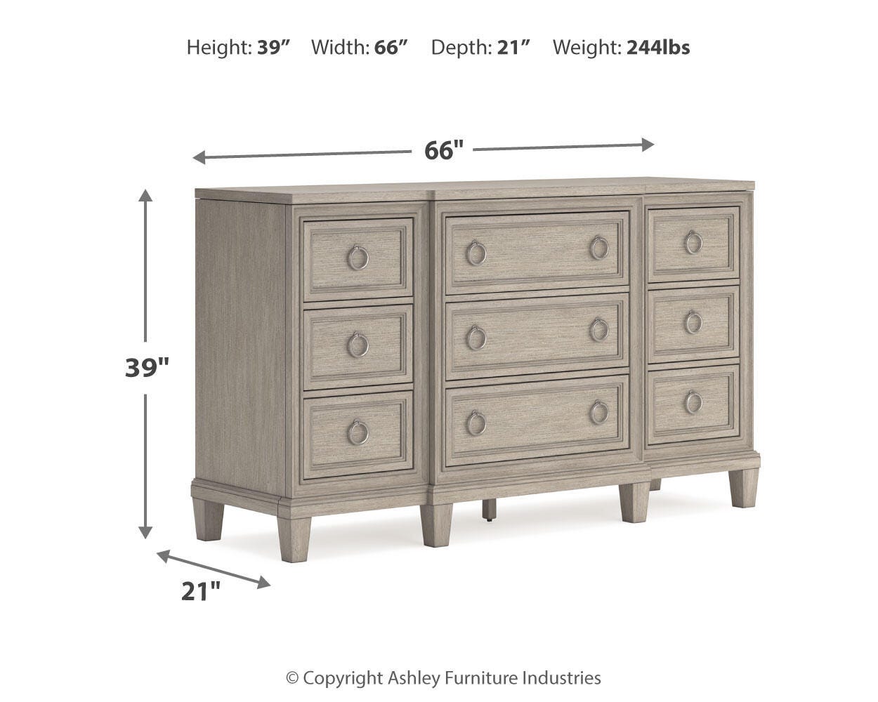 Jorlaina Queen Upholstered Panel Bed with Dresser