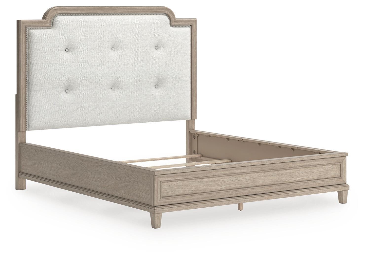 Jorlaina California King Upholstered Panel Bed, Light Grayish Brown, large